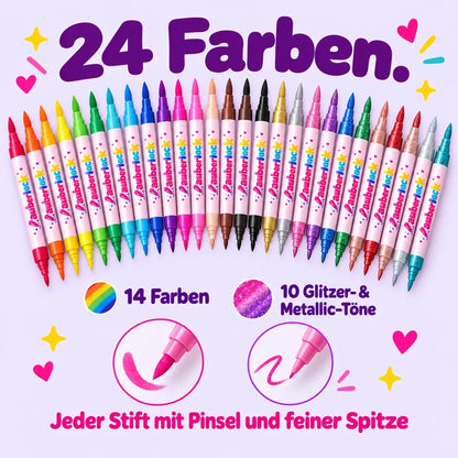24 Farben: 14 Farben und 10 Glitzer- und Metallic-Töne