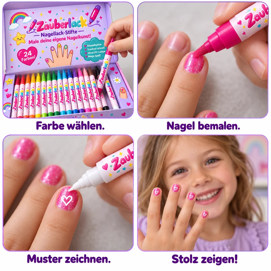 Farbe wählen, Nagel bemalen, Muster zeichnen, stolz zeigen