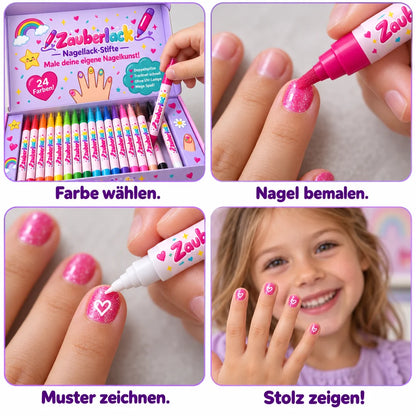 Farbe wählen, Nagel bemalen, Muster zeichnen, stolz zeigen
